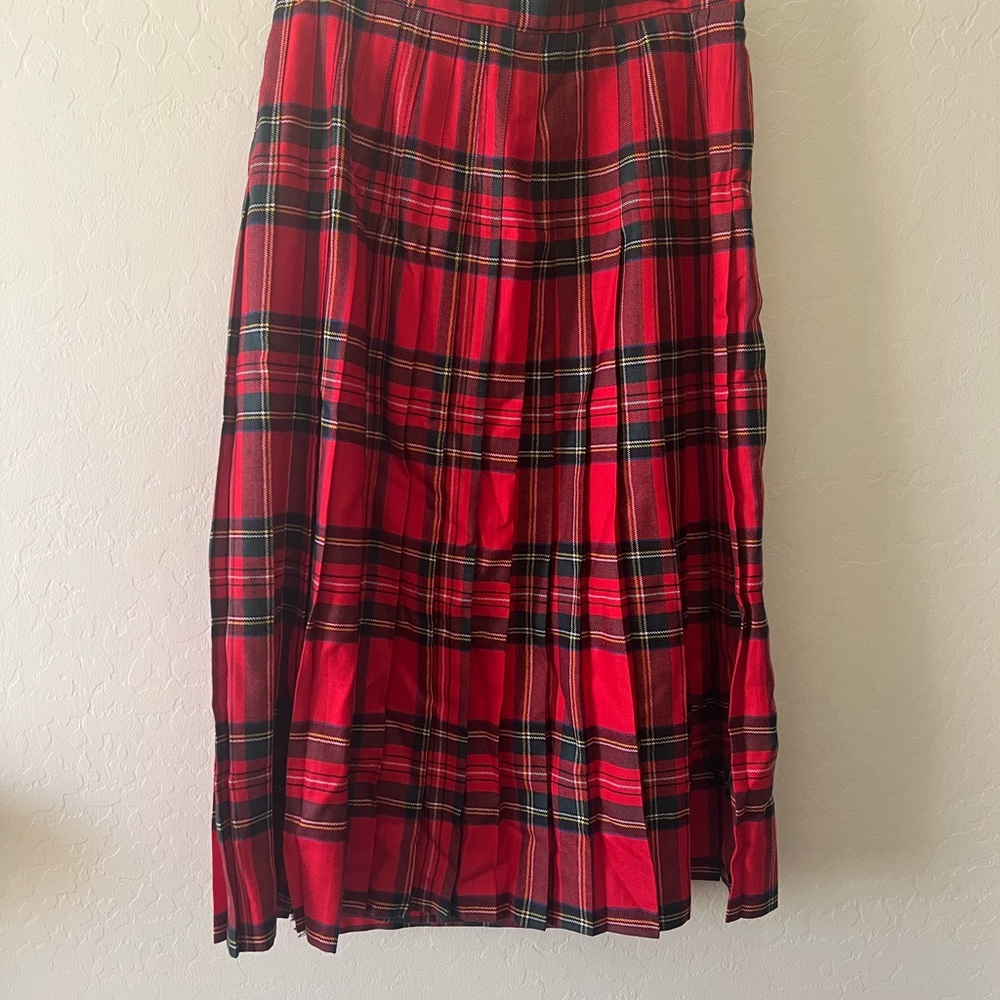 O’Neil of Dublin vintage Irish Red Tartan wool side fringe Plaid Skirt - Picture 4 of 4